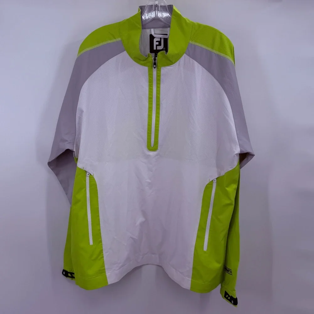 FootJoy 1/4 Zip Pullover Men‎ Large Lime Green White Grey Logo Golf Windbreaker